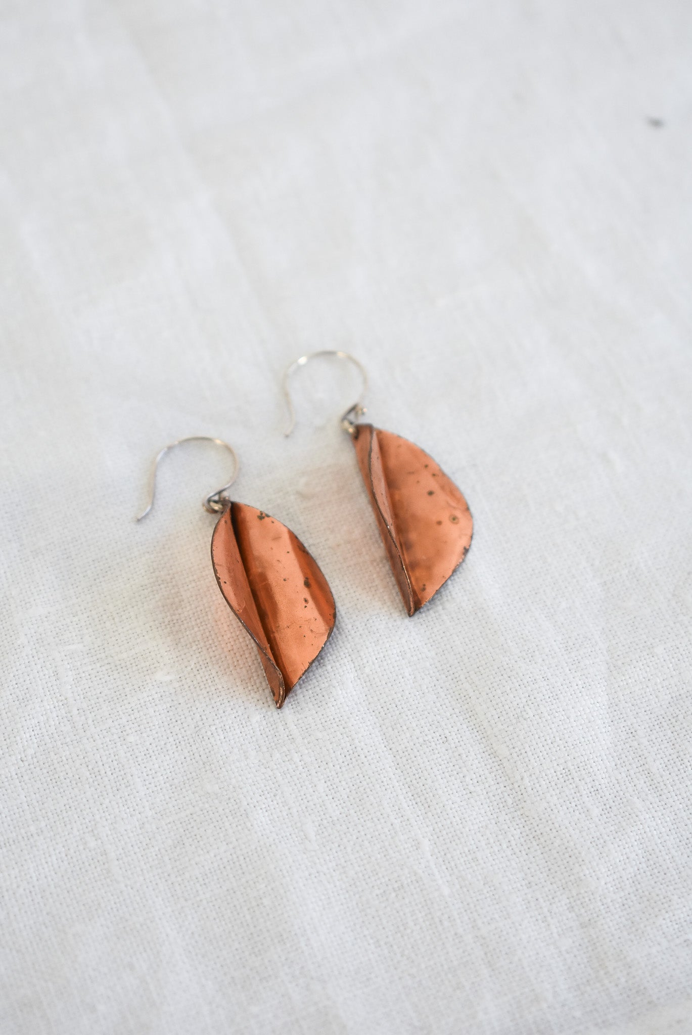 Copper leaf earrings