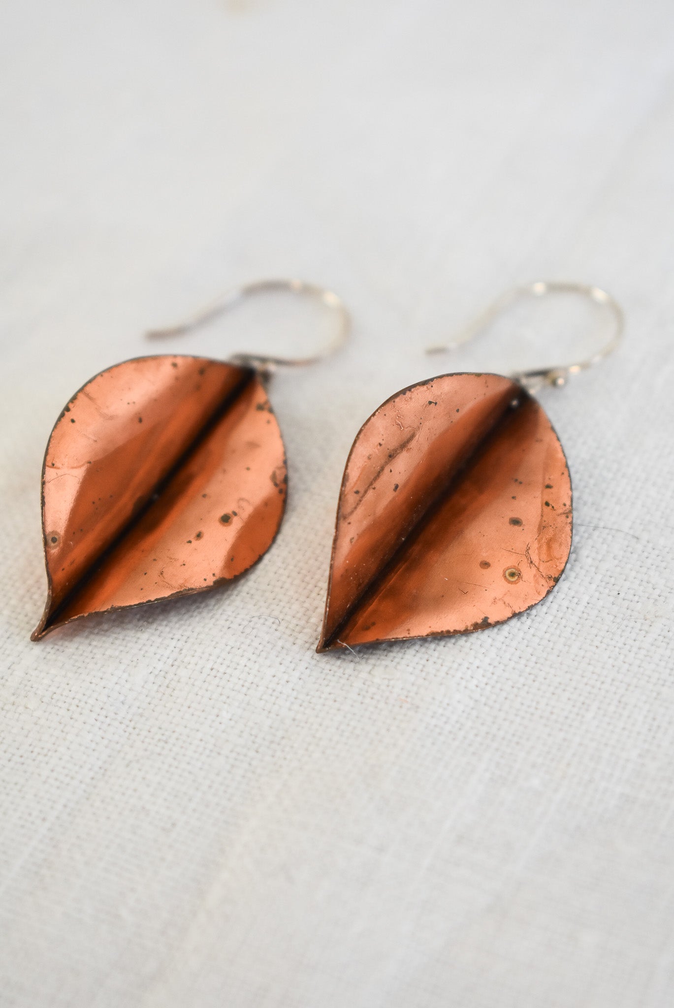 Copper leaf earrings