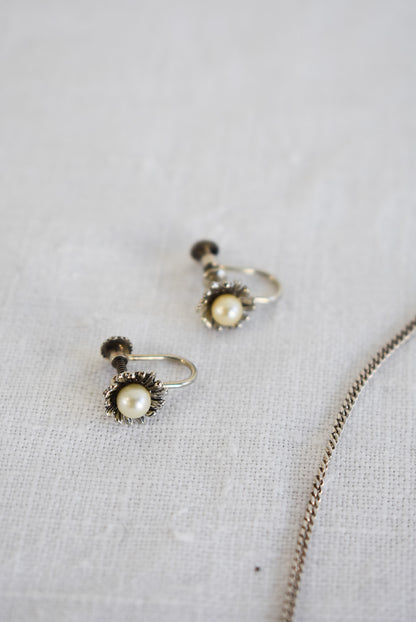 835 Silver + pearl jewellery set